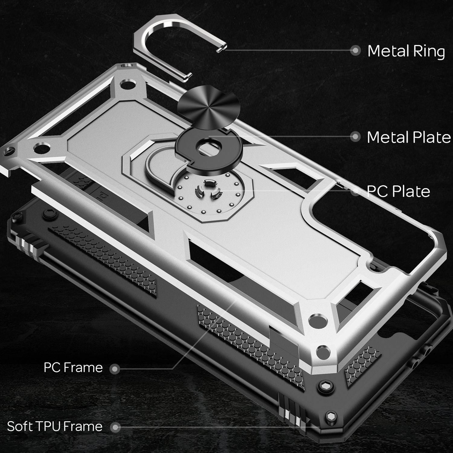NALIA Military-Style Ringhülle für Samsung Galaxy S21 FE, Extrem Schützend Stoßfest Robust, 360° Ring für Standfunktion-4