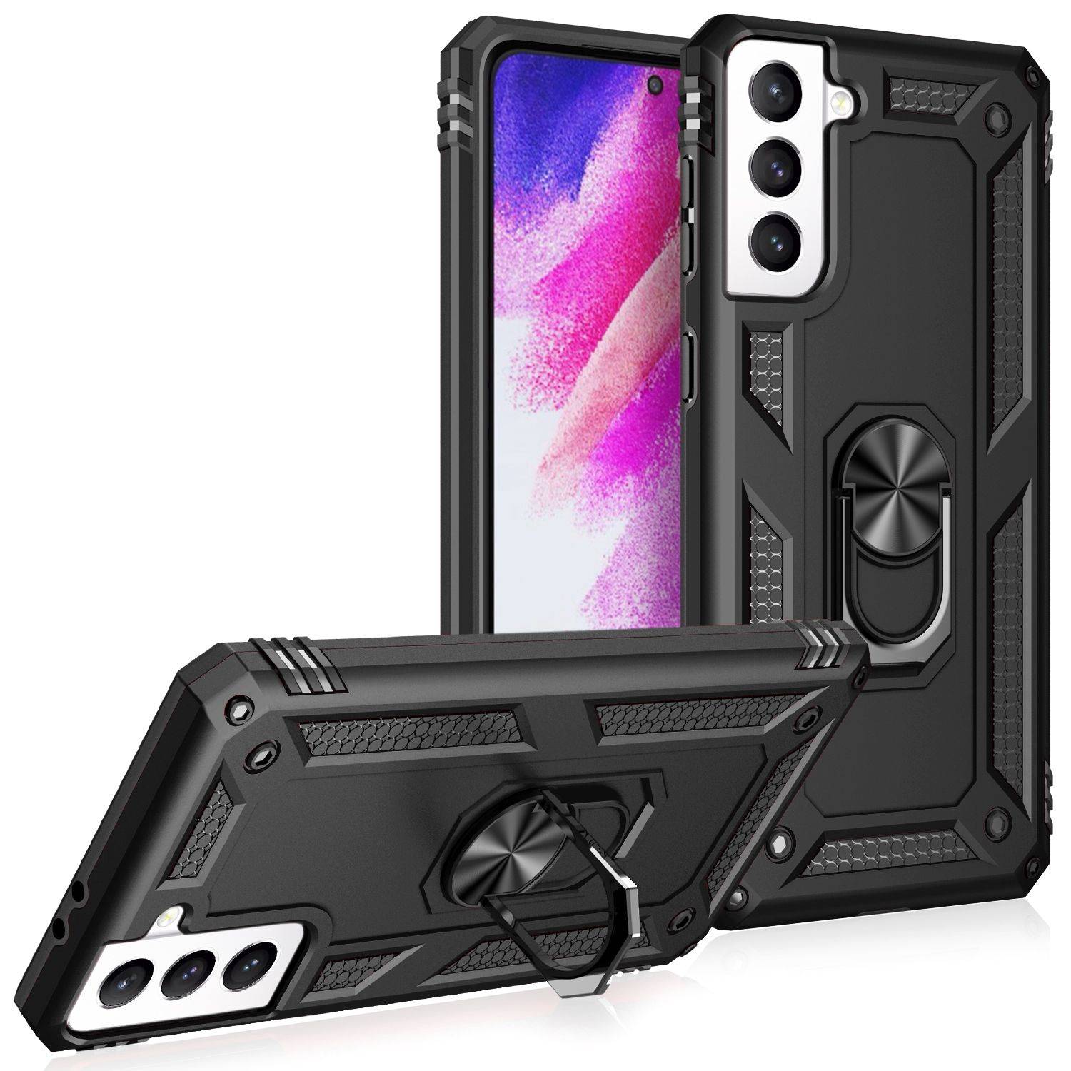 NALIA Military-Style Ringhülle für Samsung Galaxy S21 FE, Extrem Schützend Stoßfest Robust, 360° Ring für Standfunktion-0