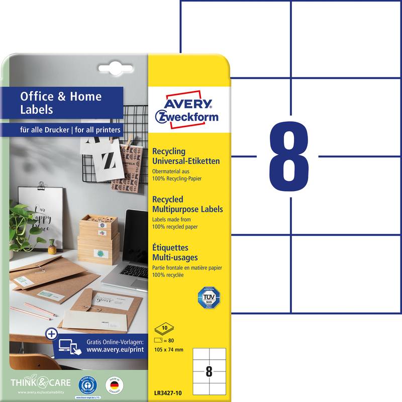 Universal-Etiketten RC A4 105x74mm 10 Bogen/80 Etiketten naturweiß-0