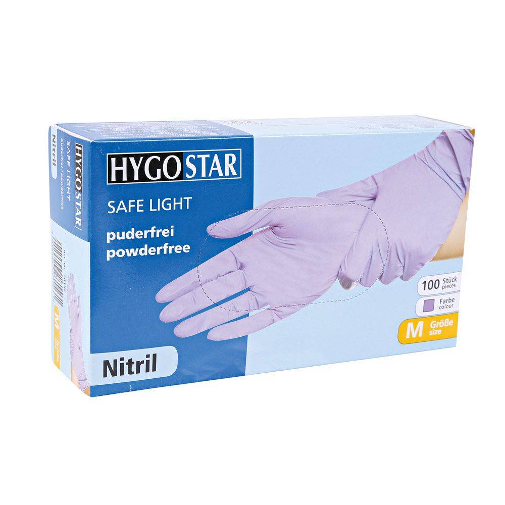 Hygostar Safe Light Nitril-Einweghandschuh puderfrei unsteril (100 Stk.) Farbe: Violett, Gr. 7 (S)-0