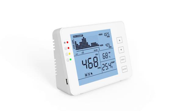 emissimo CO2 Messgerät, CO2 Monitor CO-20-Pro2 Desktop Kohlendioxid Detektor - Trendanzeige