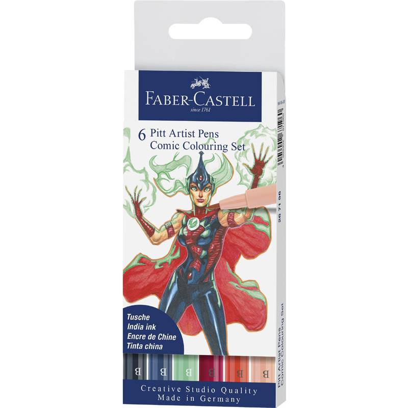 FABER-CASTELL Tuschestift PITT artist pen, 6er Etui Comic