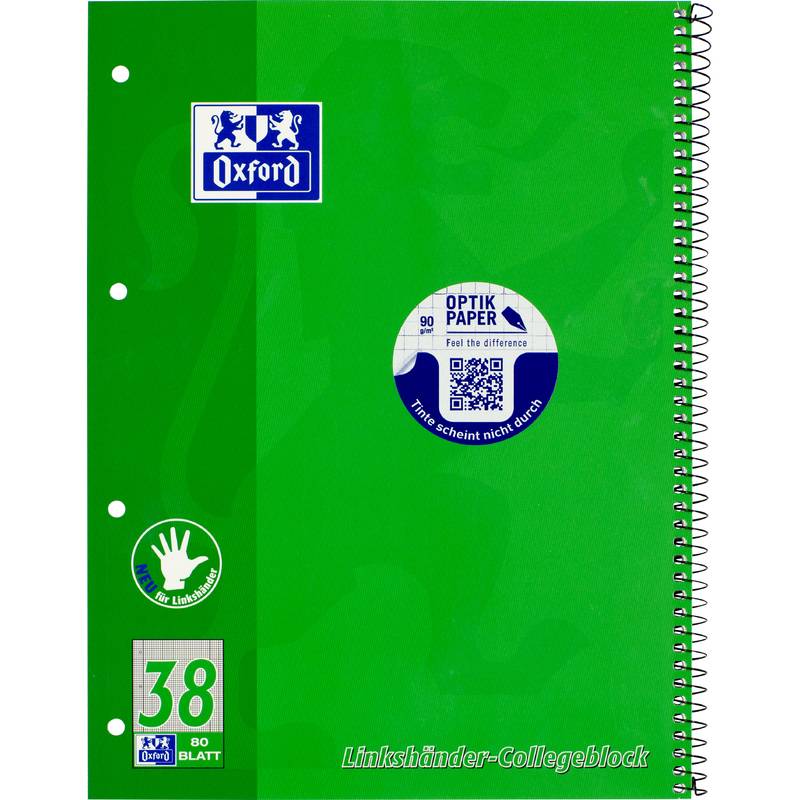 Oxford Linkshänder-Collegeblock, DIN A4+, kariert, 80 Blatt-0