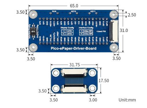 WaveShare 7.5inch E-Paper E-Ink Display Module (B) for Raspberry Pi Pico 800x480 Red Black White SPI