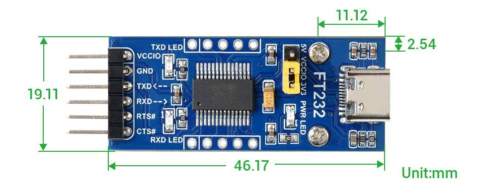 WaveShare FT232 USB UART Board (Type C), USB To UART (TTL) Communication Module, USB-C Connector-4