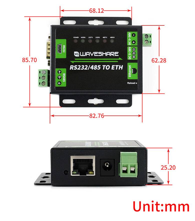 WaveShare Industrial RS232 RS485 to Ethernet Converter for EU-4