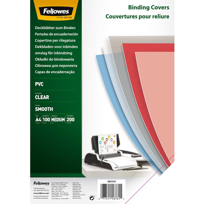 Fellowes Deckblatt, DIN A4, PVC, transparent, 0,20 mm-0
