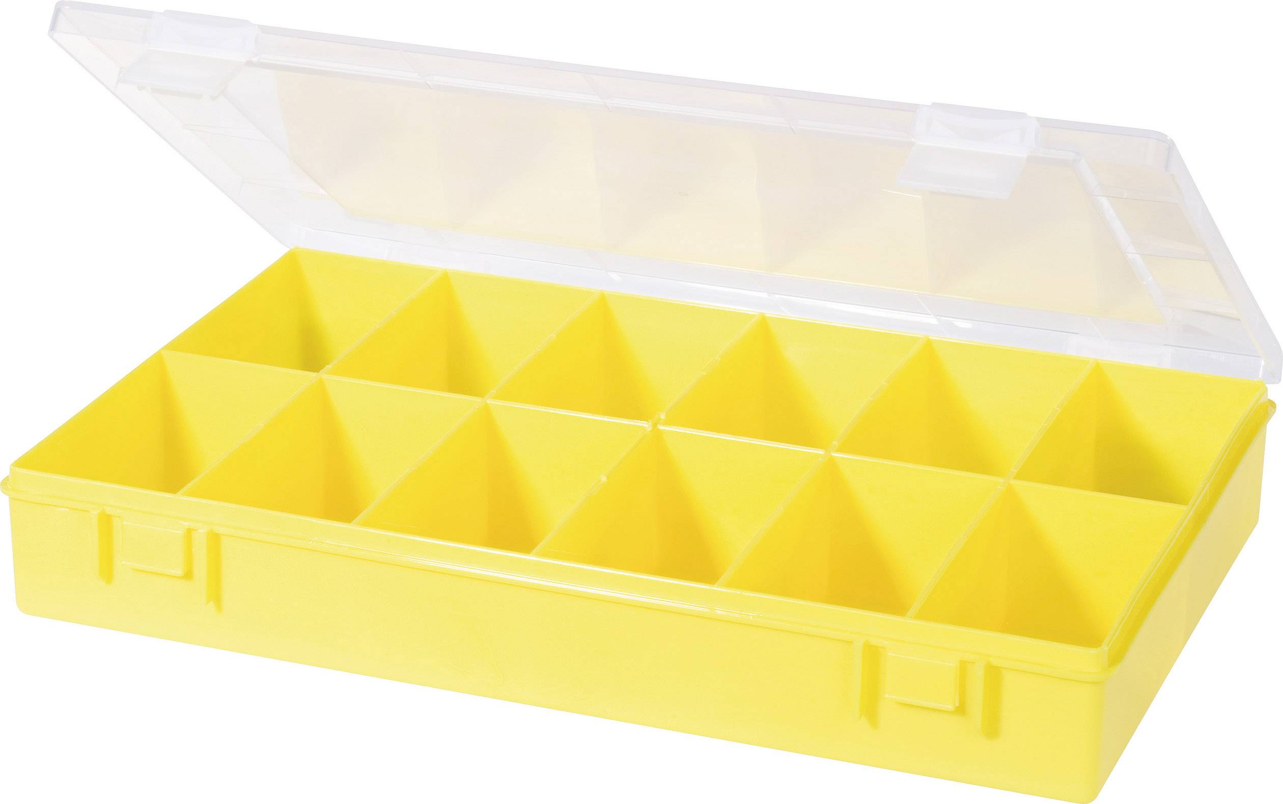 Made in Germany hünersdorff Sortimentskasten: stabile Sortierbox Sortierkasten-Maße: T170 x B250 x H46 mm 12 Fächer gelb PS mit fester Fachaufteilung