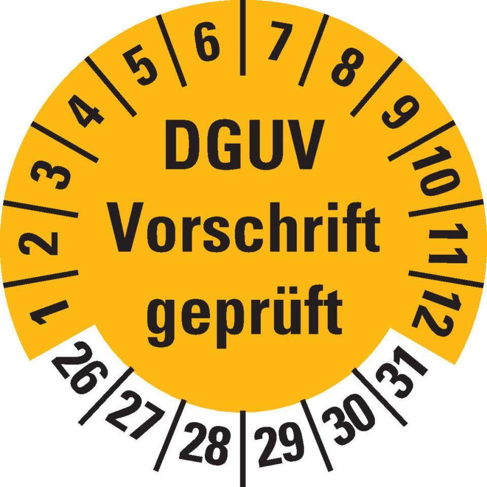 Prüfplakette DGUV Vorschrift (ehemals UVV) geprüft, 26-31, gelb,Dokumentenfolie, Ø 30mm, 18/Bogen-0