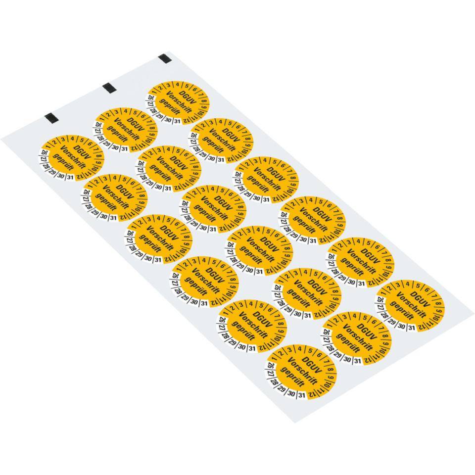 Prüfplakette DGUV Vorschrift (ehemals UVV) geprüft, 26-31, gelb,Dokumentenfolie, Ø 30mm, 18/Bogen-1
