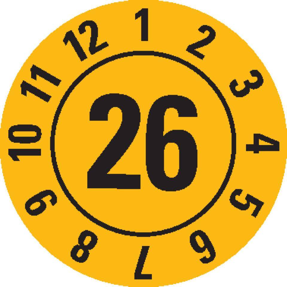Prüfplakette 26, gelb, Dokumentenfolie, Spezialkleber, Ø 10mm, 128/Bogen-0