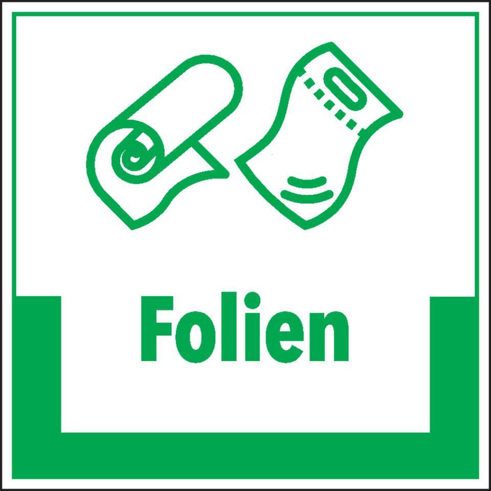 Abfallkennzeichen Folien, mit Symbol und Text, Cellulose-Folie, selbstklebend, 200x200mm-0