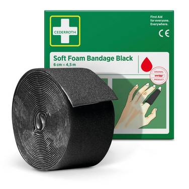 CEDERROTH Soft Foam Bandage,elastisch,schwarz,Polyurethanschaum,selbstkl,6cm,4,5m