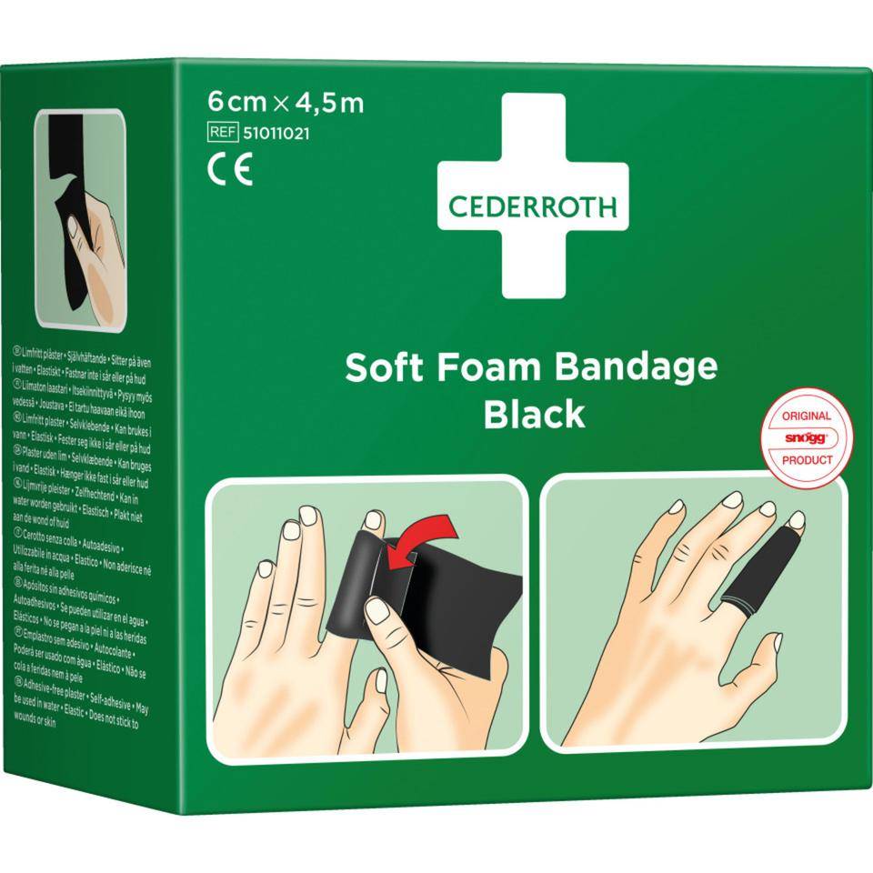 CEDERROTH Soft Foam Bandage,elastisch,schwarz,Polyurethanschaum,selbstkl,6cm,4,5m-1