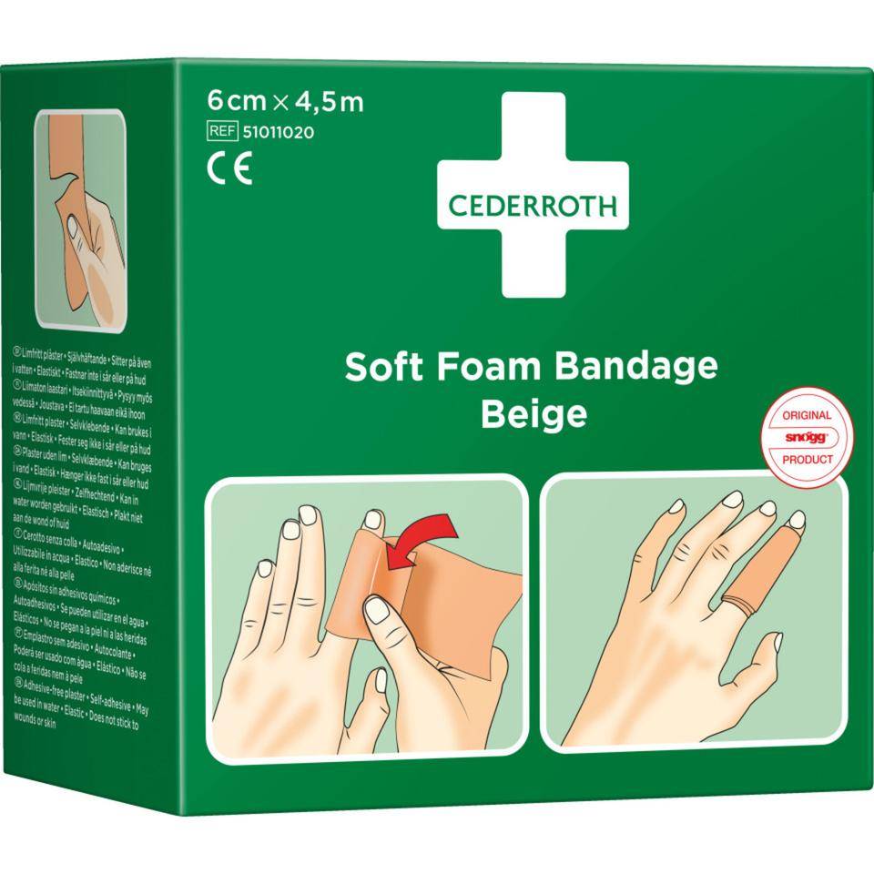 CEDERROTH Soft Foam Bandage,elastisch,beige,Polyurethanschaum,selbstklebend,6cm,4,5m-1