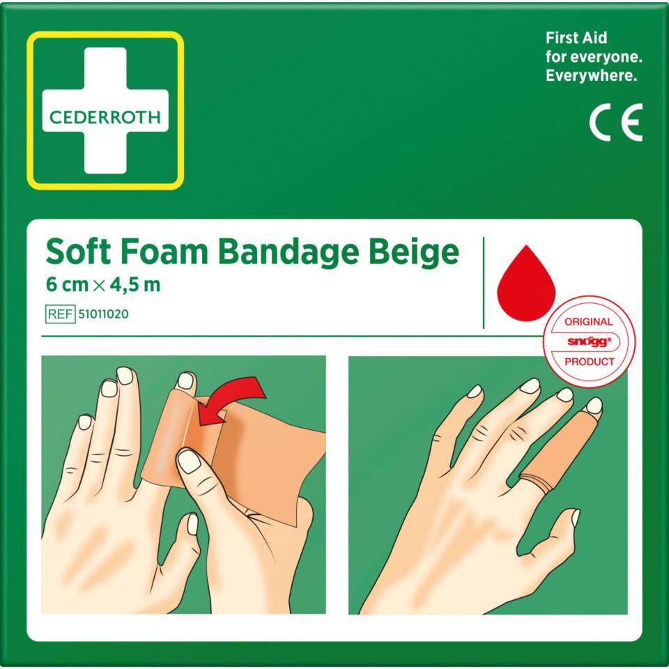 CEDERROTH Soft Foam Bandage,elastisch,beige,Polyurethanschaum,selbstklebend,6cm,4,5m-2