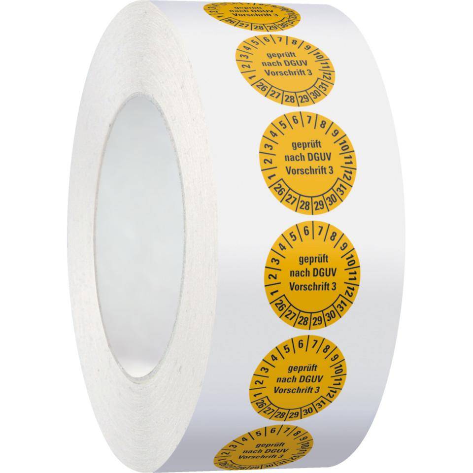 Prüfplakette geprüft nach DGUV Vorschrift 3 26-31, gelb, Dokumentenfolie, Ø20mm, 500/Rolle-3