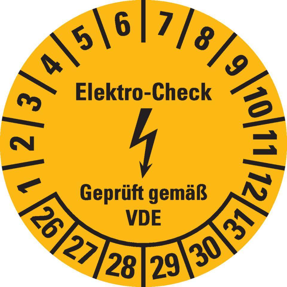 Prüfplakette Elektro-Check, VDE, 26-31, gelb, Dokumentenfolie, Ø20mm, 500/Rolle-0