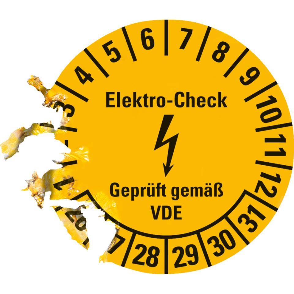 Prüfplakette Elektro-Check, VDE, 26-31, gelb, Dokumentenfolie, Ø20mm, 500/Rolle-1