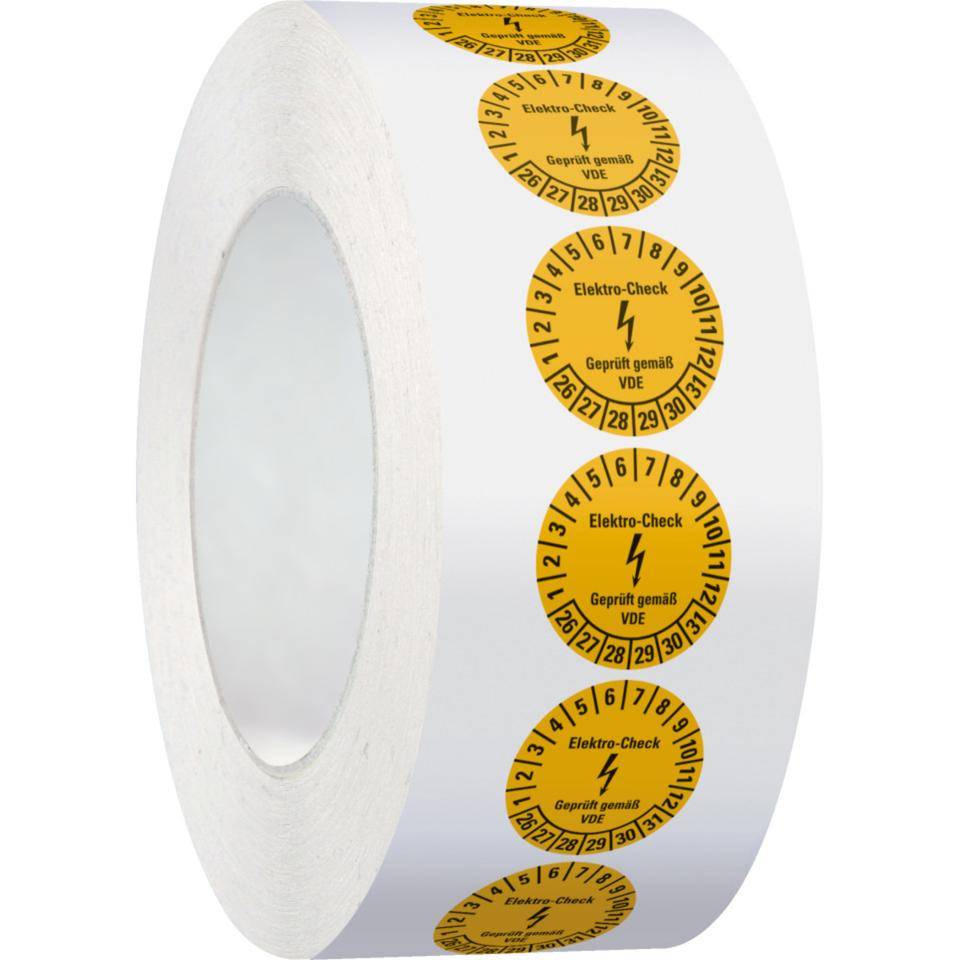 Prüfplakette Elektro-Check, VDE, 26-31, gelb, Dokumentenfolie, Ø20mm, 500/Rolle-3