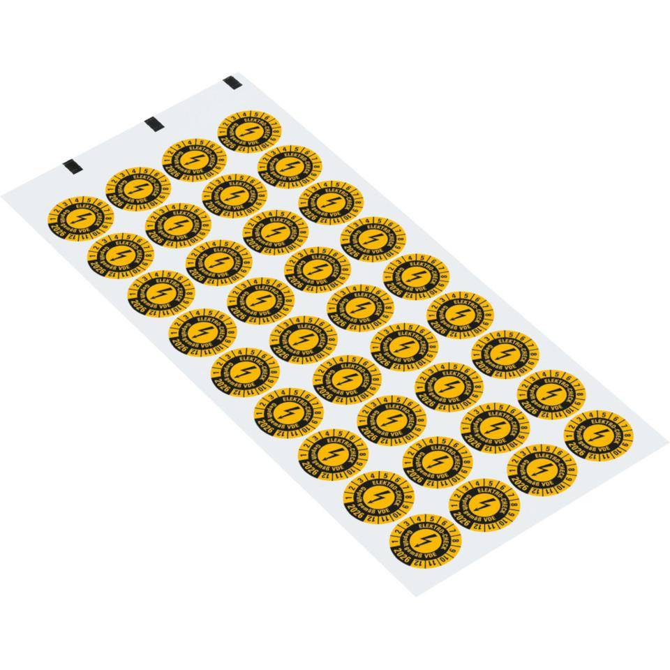 Prüfplakette ELEKTRO-CHECK Geprüft.., 2026, gelb, Dokumentenfolie, Ø 20mm, 36/Bogen-1