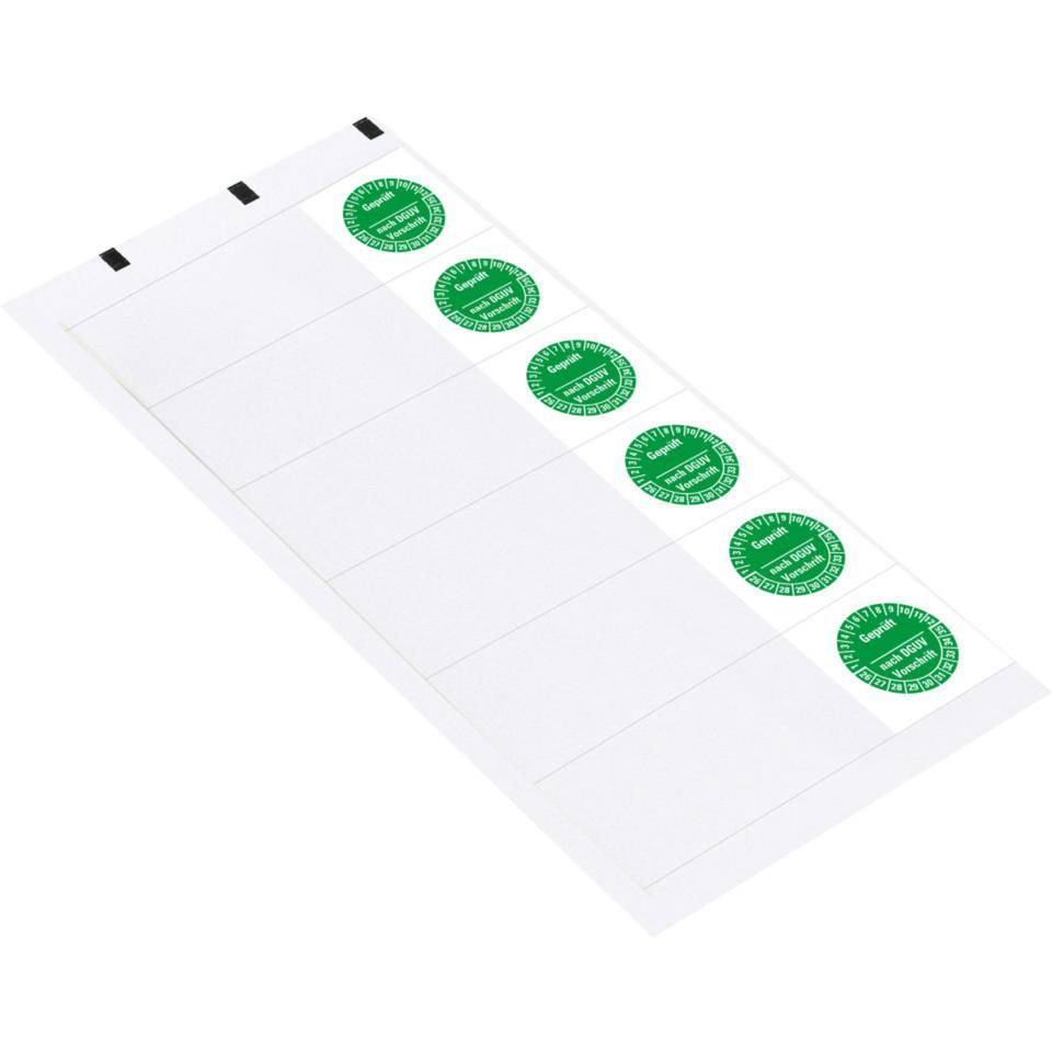 Kabelprüfplakette geprüft DGUV Vor. 26-35, grün, Folie, selbstklebend, 57x25mm, 6/Bogen-1