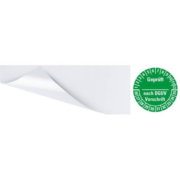 Kabelprüfplakette geprüft DGUV Vor. 26-35, grün, Folie, selbstklebend, 57x25mm, 6/Bogen