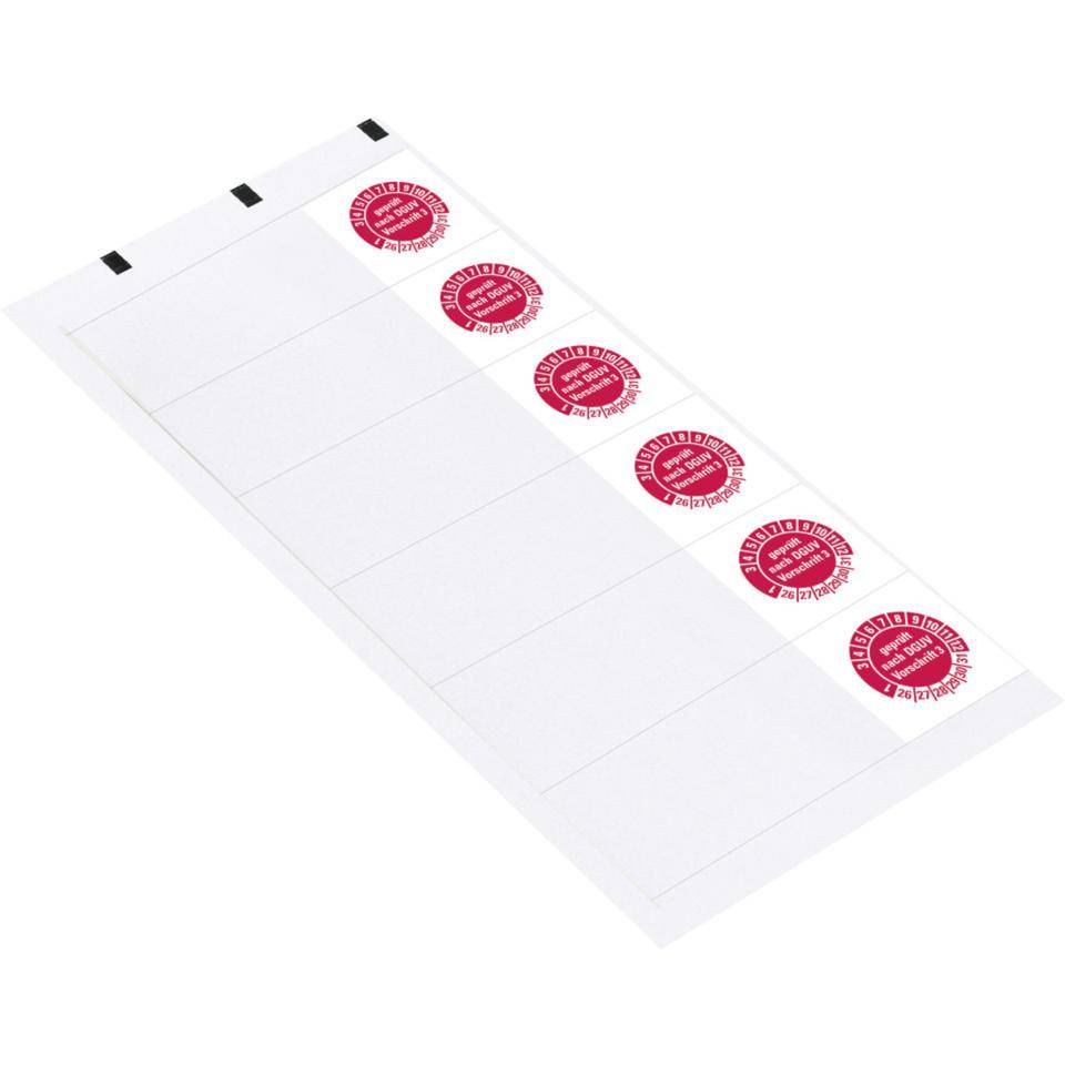 Kabelprüfplakette geprüft nach DGUV 3 26-31,rot,Folie,selbstklebend,57x25mm,6/Bogen-1