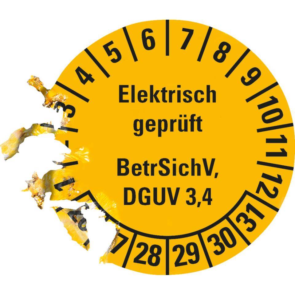 Prüfplakette Elektronisch geprüft, BetrSichV, DGUV 3/4, 26-31, gelb, Dokumentenfolie, Ø 30mm, 18/Bogen-2