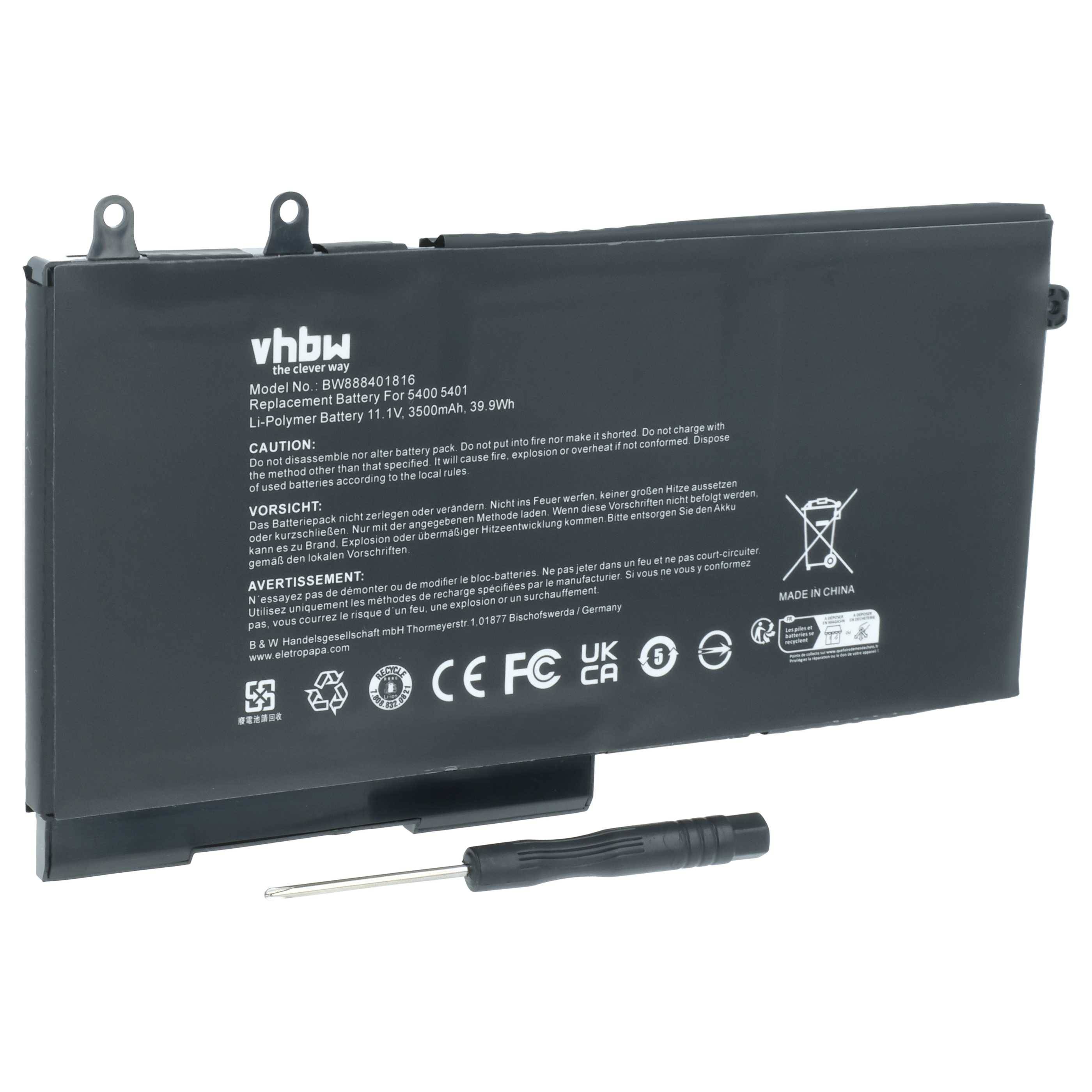 vhbw Akku kompatibel mit Dell Latitude 5401 | 5501, 5411, 5410, 5400 Chromebook, 5500, 5400 Notebook (3500 mAh, 11,4 V-0