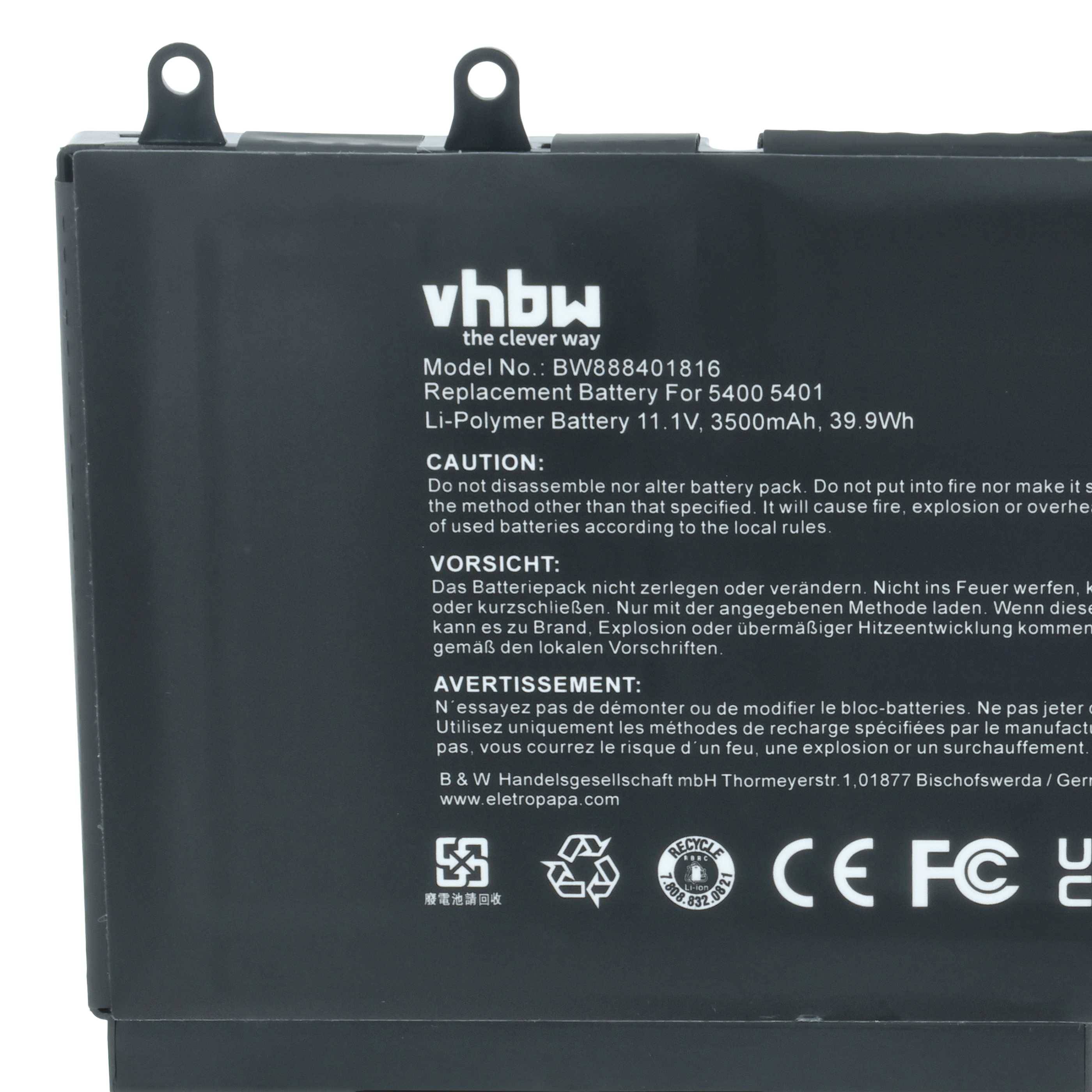 vhbw Akku kompatibel mit Dell Latitude 5401 | 5501, 5411, 5410, 5400 Chromebook, 5500, 5400 Notebook (3500 mAh, 11,4 V-3