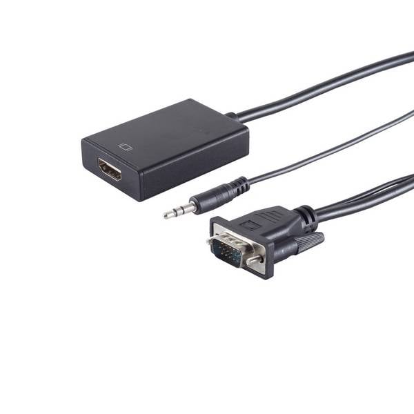 VGA zu HDMI Adapter Konverter mit Audio 3,5mm Klinke Full HD 1080p Schwarz 0,15m