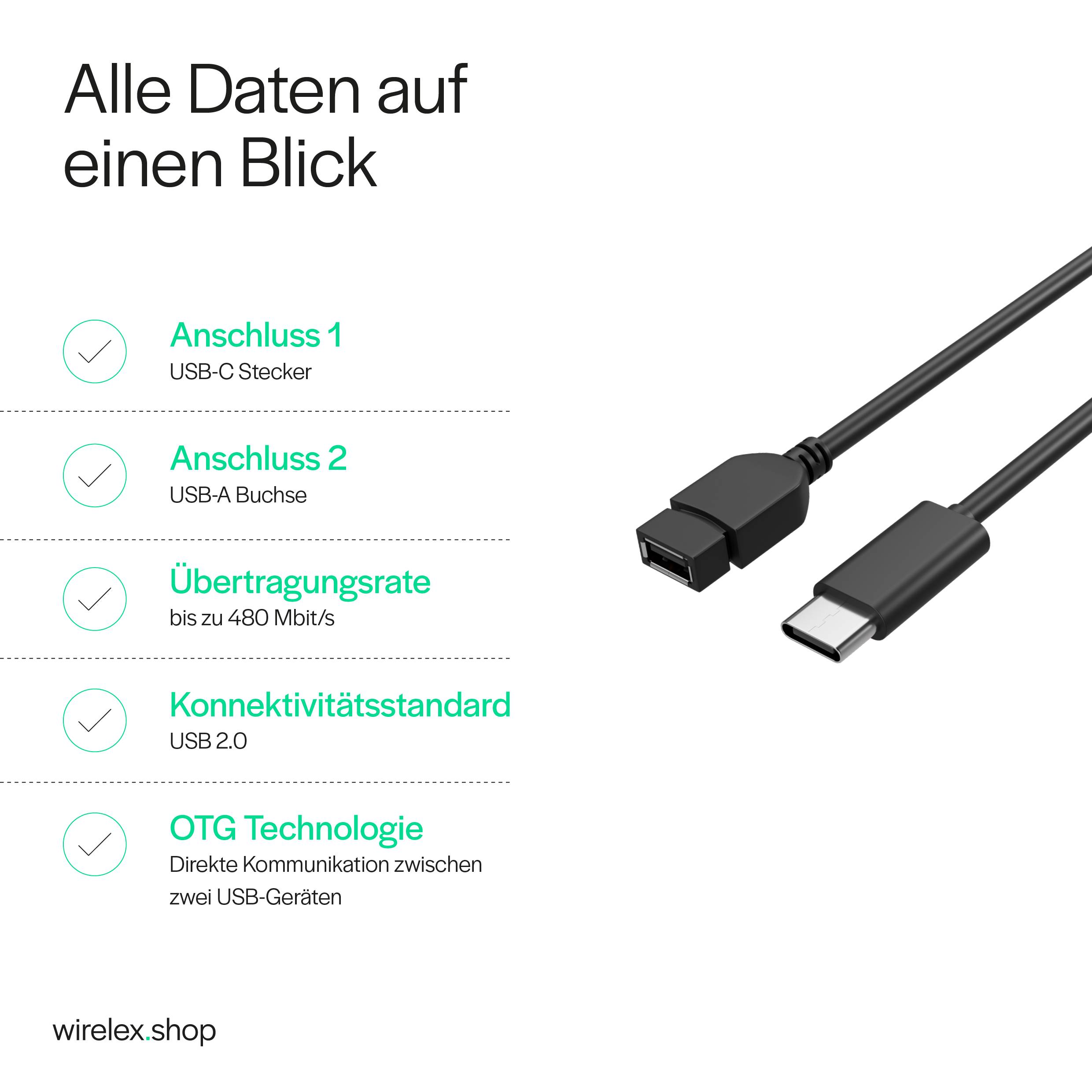 Adapter, USB-Typ C-Stecker/ USB 2.0 A Buchse, OTG-3
