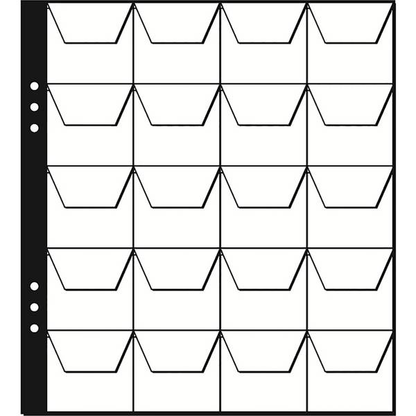 Pagna Münzhüllen 20 Fächer, Coin holder sheet, Schwarz, Transparent, 4,5 cm, 5 Stück(e), 215 x 235 mm, 20 Münzen