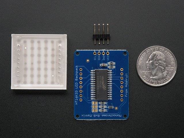 Adafruit Small 1.2inch 8x8 LED Matrix with I2C Backpack Blue for Arduino 1052-2