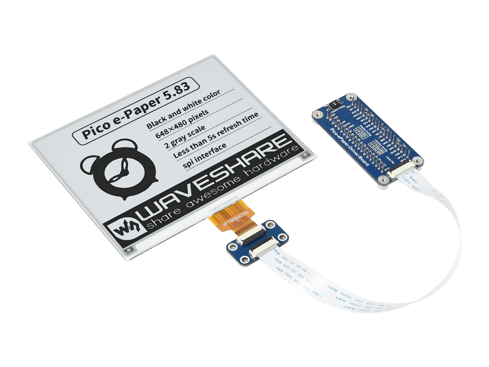 WaveShare 5.83inch E-Paper E-Ink Display Module for Raspberry Pi Pico 648x480 Black White SPI-2