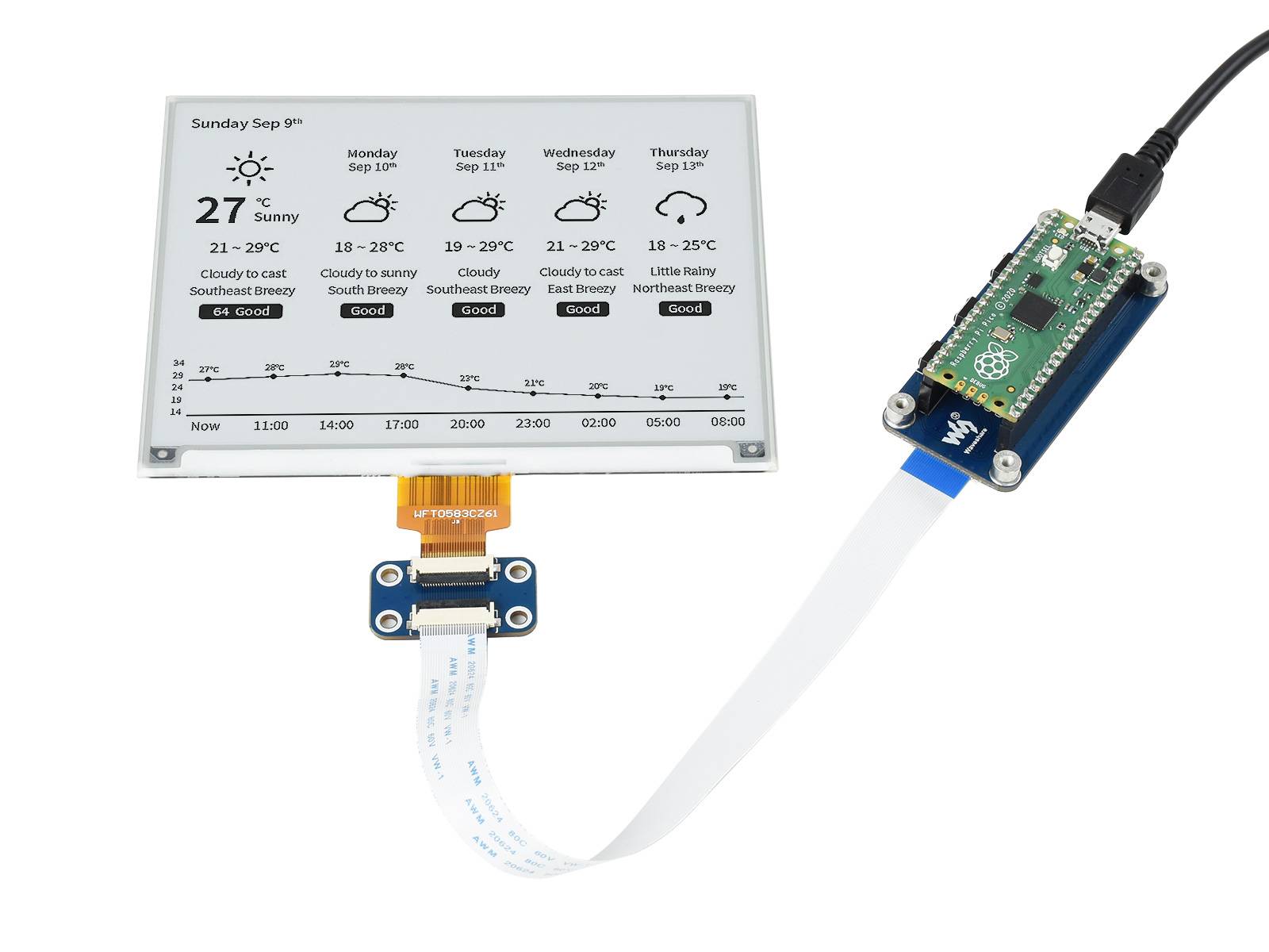 WaveShare 5.83inch E-Paper E-Ink Display Module for Raspberry Pi Pico 648x480 Black White SPI-3