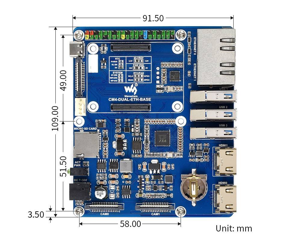 WaveShare Dual Gigabit Ethernet Base Board for Raspberry Pi Compute Module 4-4