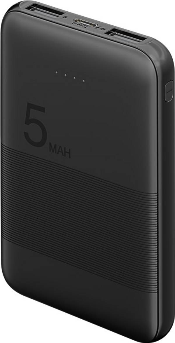 Goobay 53932 Powerbank mit 5000 mAh, 2x USB-A Anschlüsse, lädt 2x Geräte, LED-Statusanzeige, kompaktes Design, Schwarz