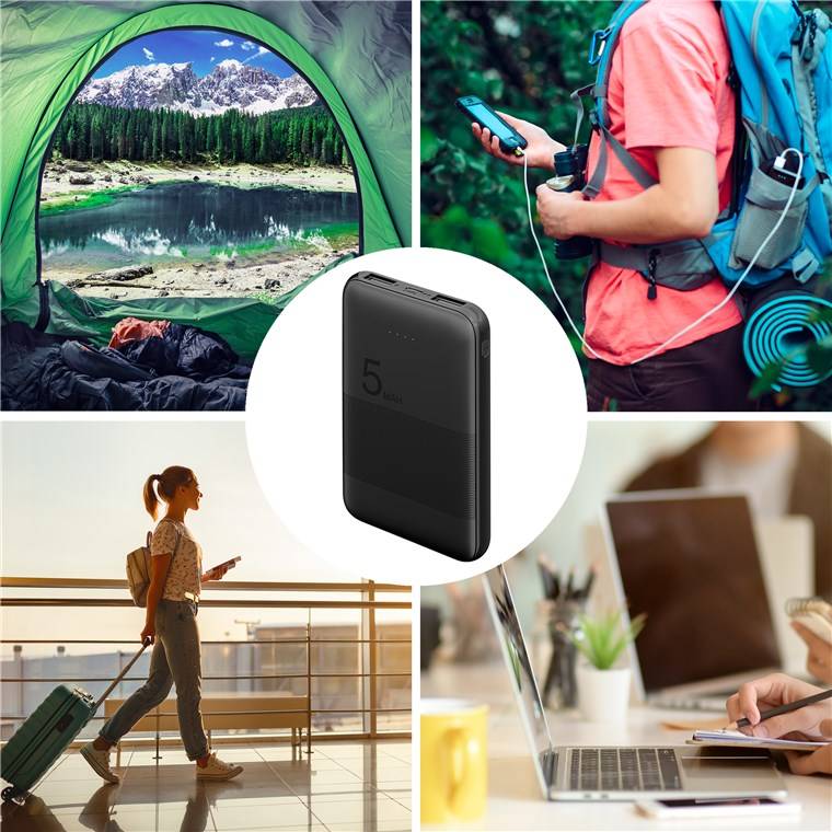 Goobay 53932 Powerbank mit 5000 mAh, 2x USB-A Anschlüsse, lädt 2x Geräte, LED-Statusanzeige, kompaktes Design, Schwarz-4