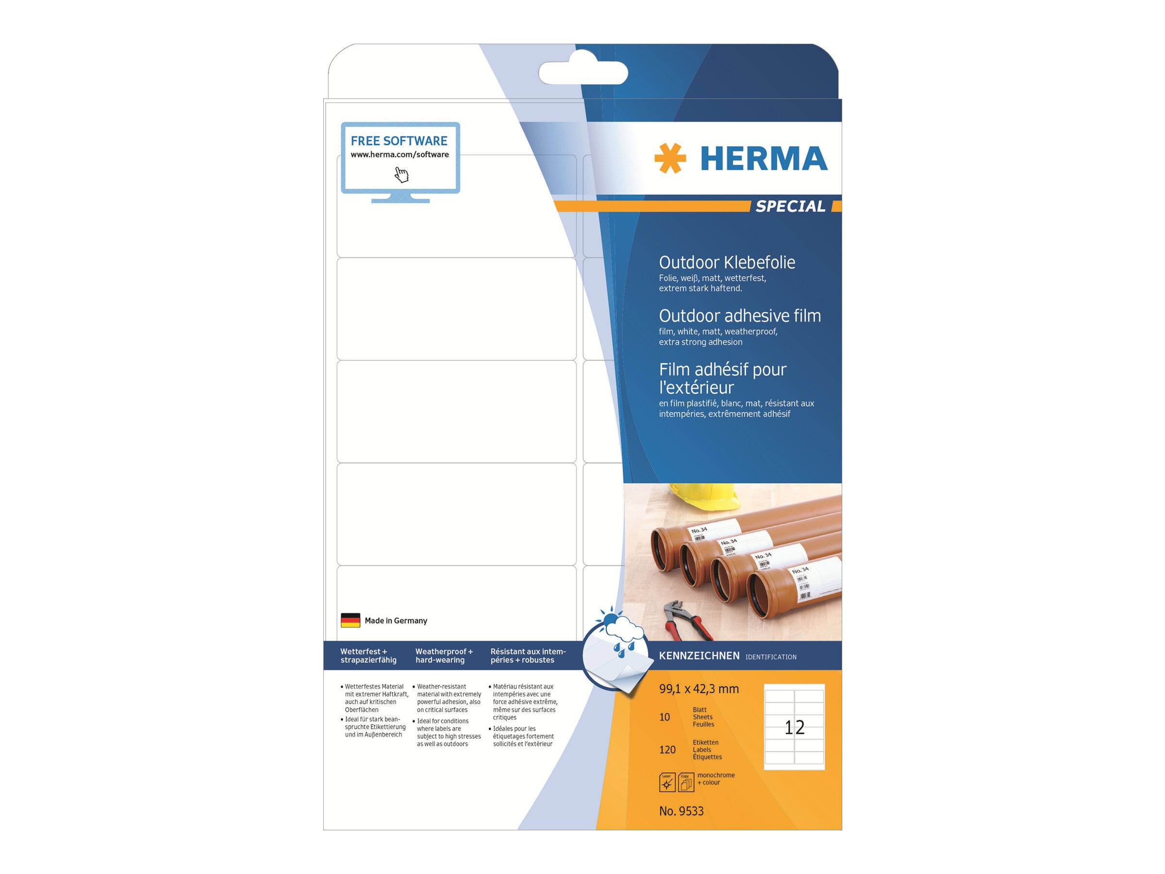HERMA Special - Polyethylen (PE) - matt - selbstklebend - weiß - 99.1 x 42.3 mm 120 Etikett(en) (10 Bogen x 12)-0