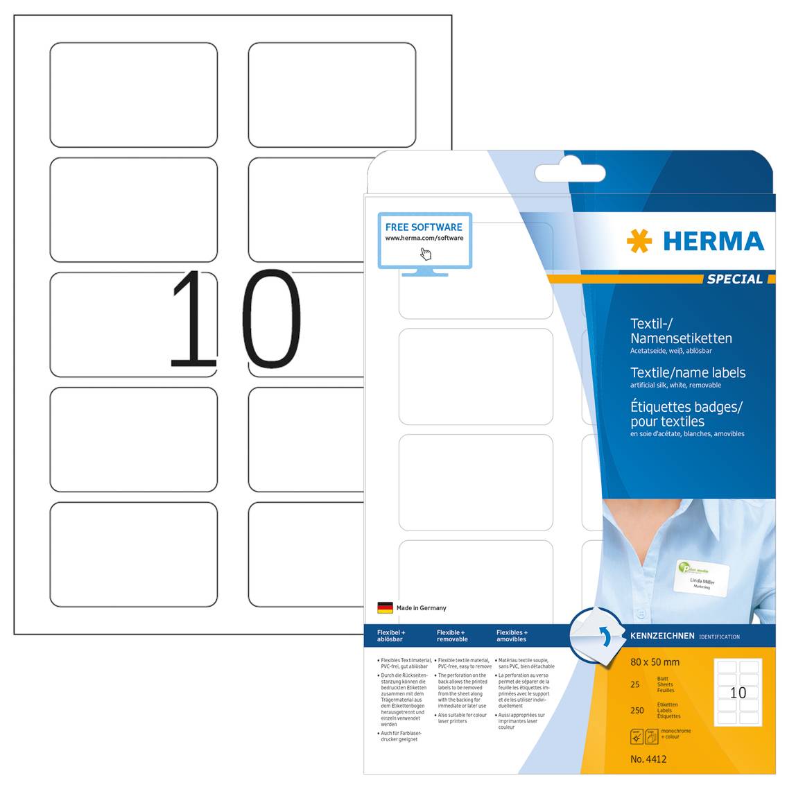HERMA Special - Selbstklebend - weiß - 50 x 80 mm 250 Stck. (25 Bogen x 10)-7