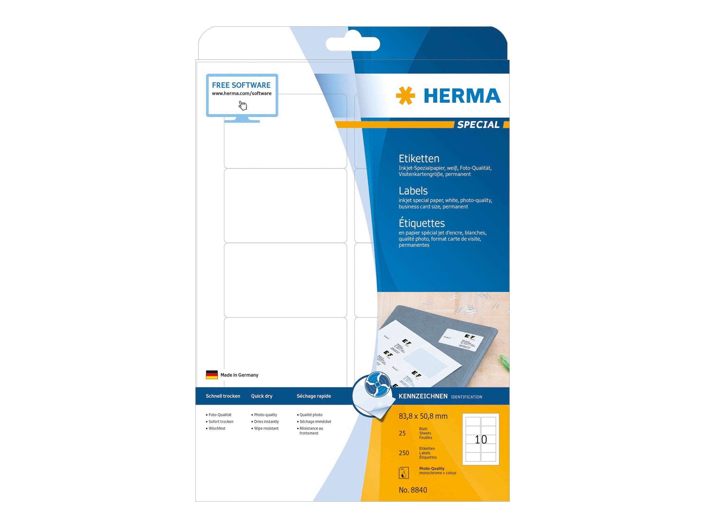 HERMA Special - Papier - matt - permanent selbstklebend - beschichtet - weiß - 83.8 x 50.8 mm - 90 g/m² - 250 Etikett(en-0