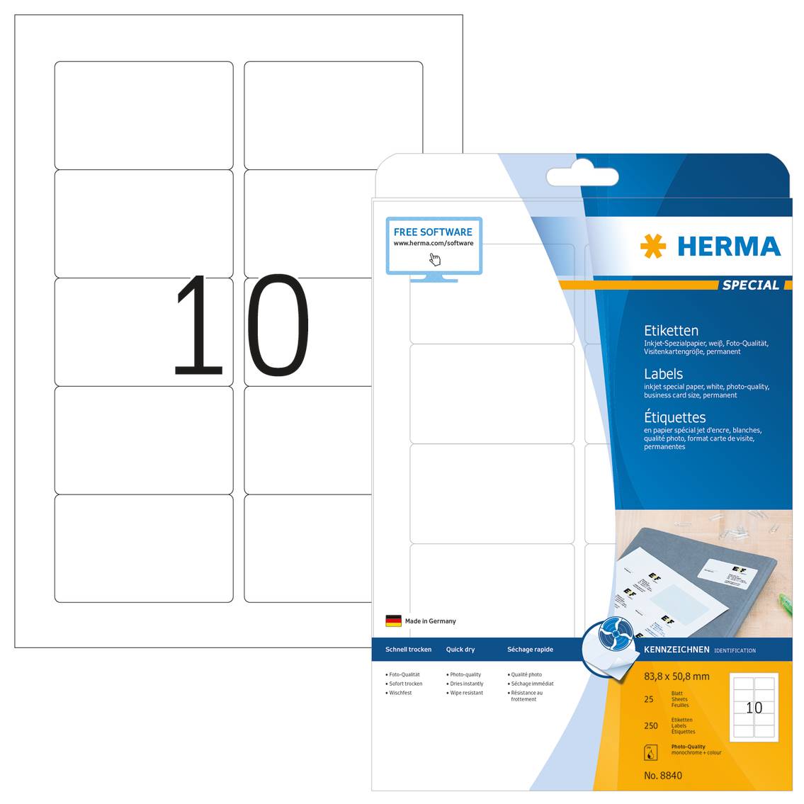 HERMA Special - Papier - matt - permanent selbstklebend - beschichtet - weiß - 83.8 x 50.8 mm - 90 g/m² - 250 Etikett(en-7