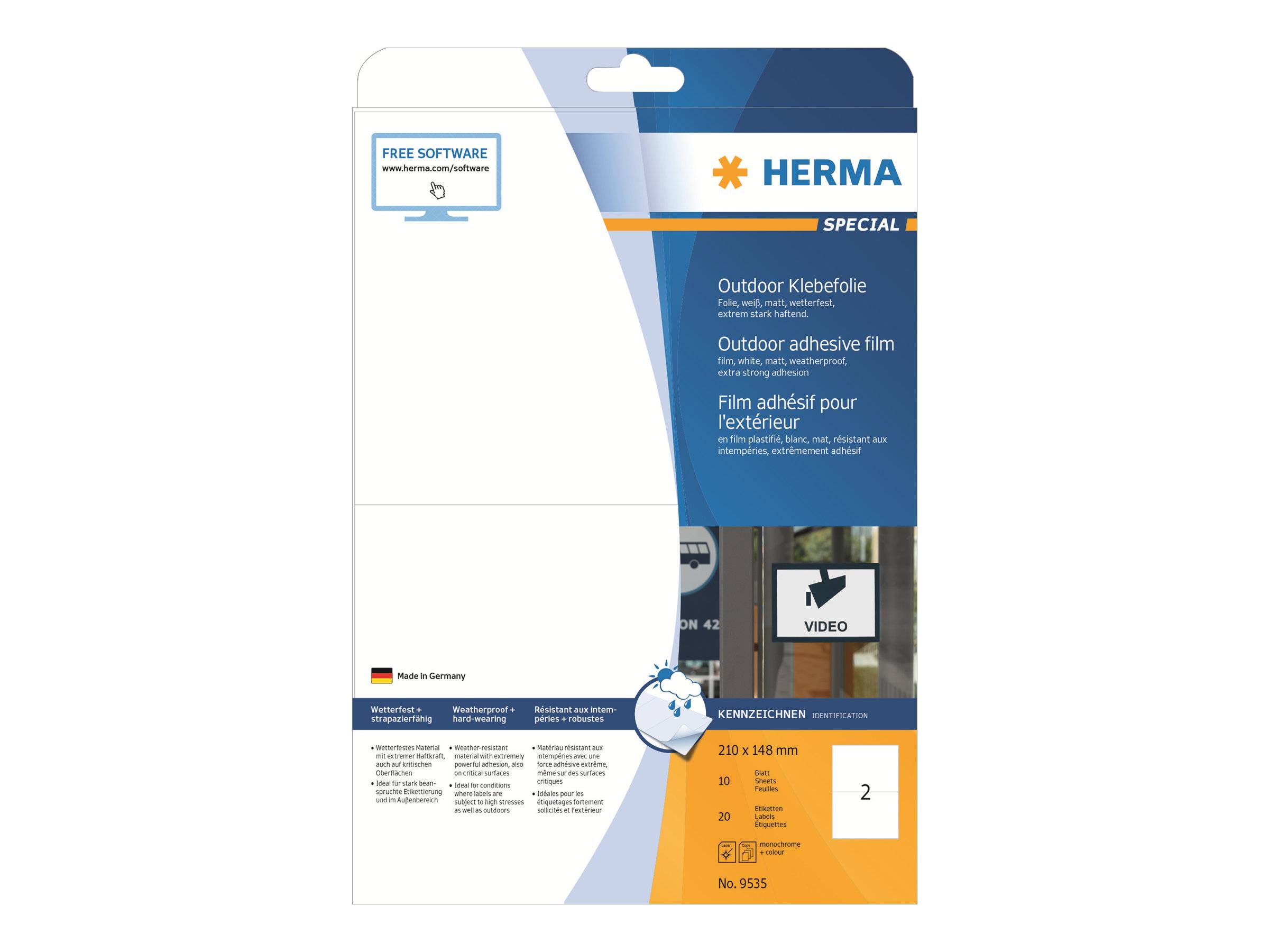 HERMA Special - Polyethylen (PE) - matt - selbstklebend - weiß - 210 x 148 mm 20 Etikett(en) (10 Bogen x 2)-0