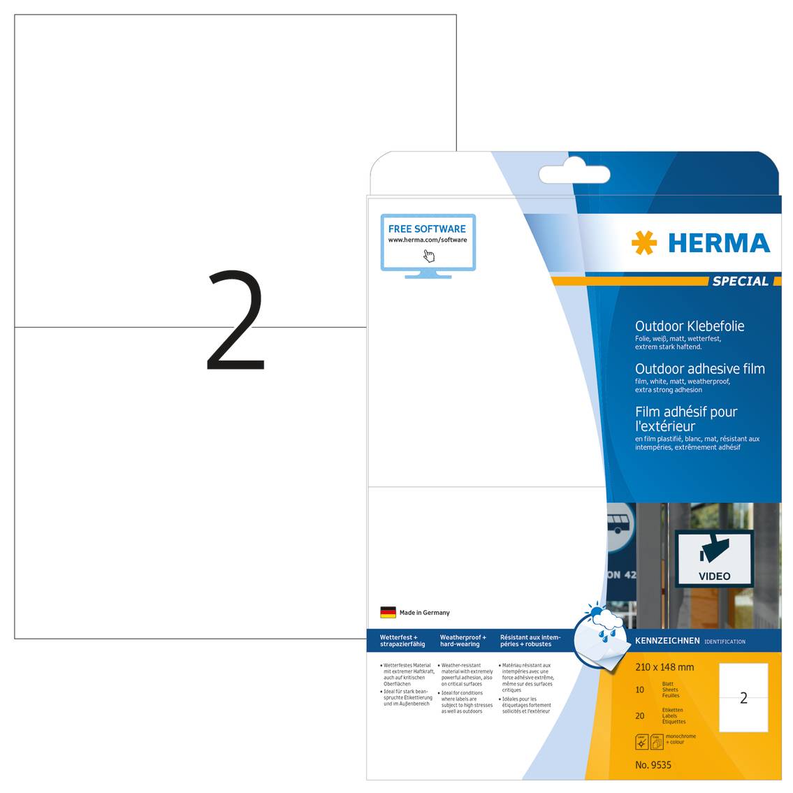 HERMA Special - Polyethylen (PE) - matt - selbstklebend - weiß - 210 x 148 mm 20 Etikett(en) (10 Bogen x 2)-7