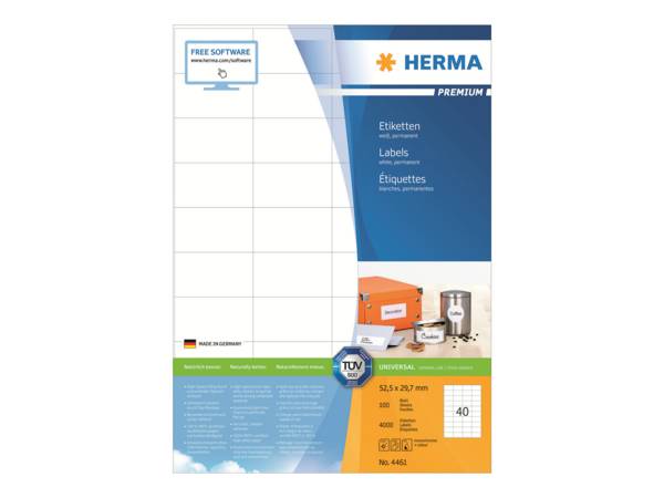 HERMA Premium - Papier - matt - permanent selbstklebend - weiß - 52.5 x 29.7 mm 4000 Etikett(en) (100 Bogen x 40)