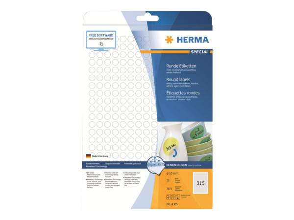 HERMA Special - Papier - matt - selbstklebend, entfernbarer Klebstoff - weiß - 10 mm rund 7875 Etikett(en) (25 Bogen x 3