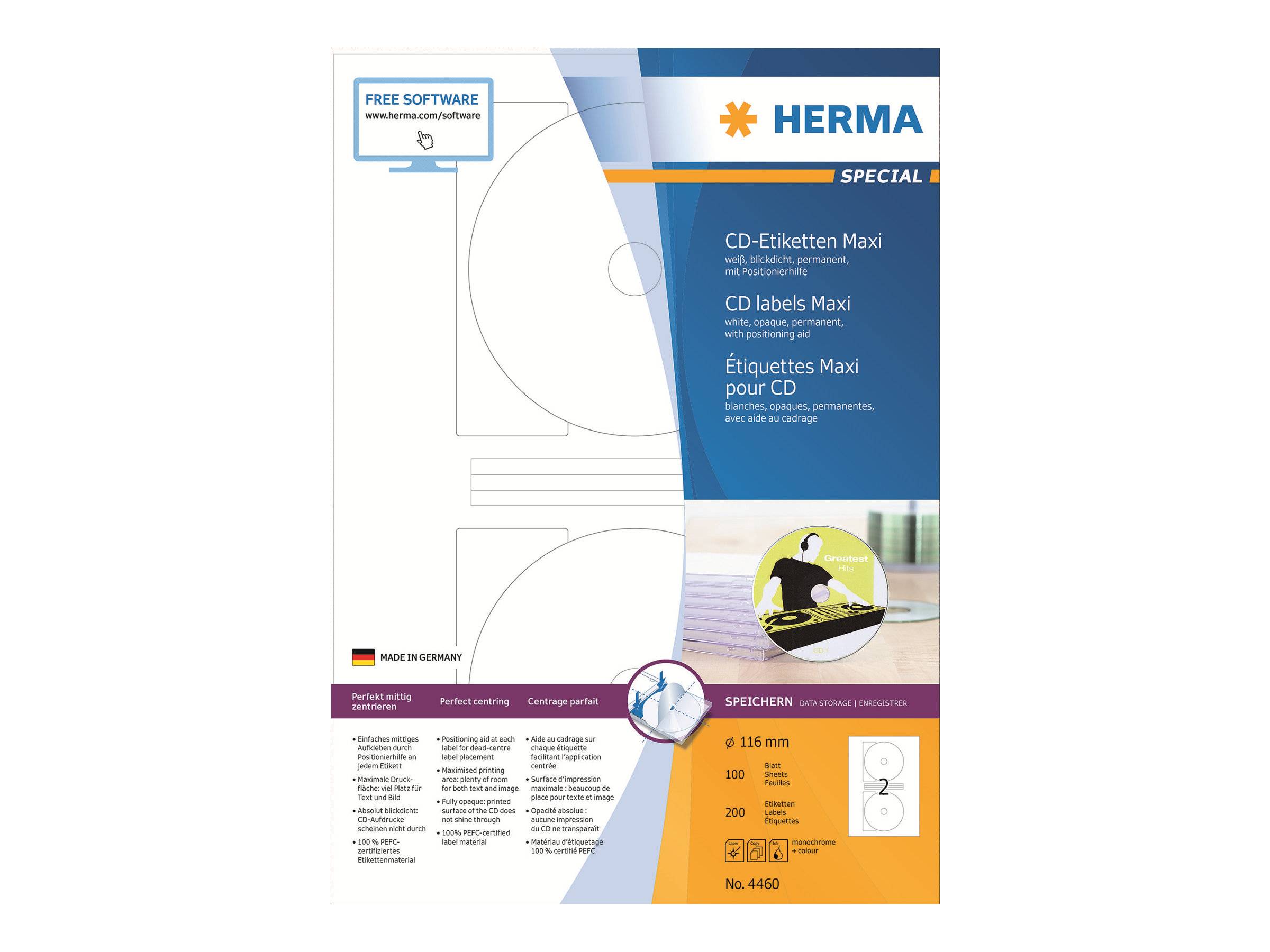 HERMA Special Maxi - Papier - matt - permanent selbstklebend - weiß - 116 mm rund 200 Etikett(en) (100 Bogen x 2)-0