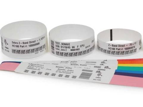 Zebra Z-Band Direct - Polypropylen (PP) - permanenter Acrylklebstoff - perforiert - 6 mil - weiß, Fühlmarke schwarz - 25-5